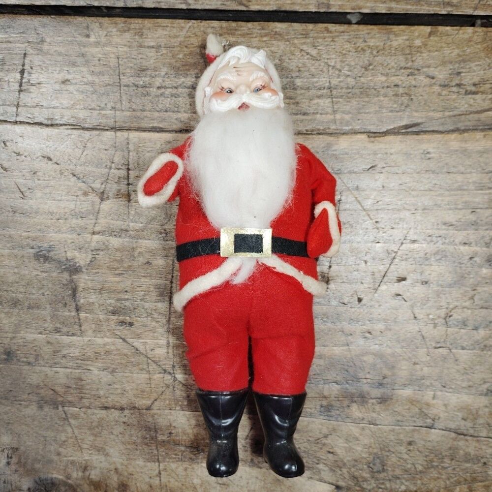 Vintage Mid-Century Santa Claus Doll Hard Plastic Face Arms Move Christmas